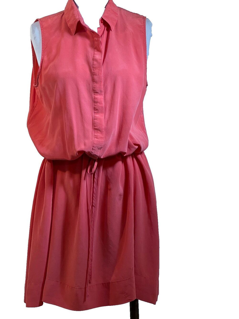 Joe Fresh Pink 100% Silk Sleeveless Button Front Dress Collared Preppy L